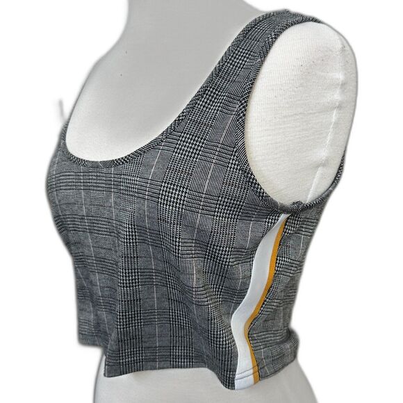 Guess Los Angeles Houndstooth w/ White Yellow Racer Stripe Crop Top - Women L - Picture 2 of 6